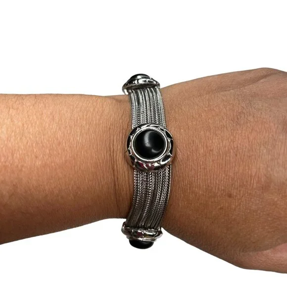 Vintage Silver & Black Stone  Bracelet - Picture 2 of 8